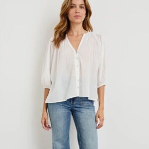 velvet balloon sleeve white cotton top Women's Blouse